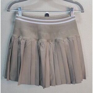 Offline by Aerie Pleated Tennis Skirt Built In Shorts Taupe Stripe Waist NWT...